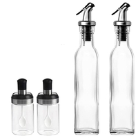 Sticle si Borcane de Ulei de Masline, Vafy, Dozator Set 4 Bucati, 2 Sticle cu Dispenser 500 ml/buc, 2 Borcane pentru Condimente cu Capac si Lingura 120ml/buc, Transparent