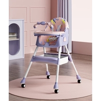 Scaun de Masa pentru Bebelusi si Copii, Flippy, 2 Tavite cu Jucarii si Husa Detasabile, Multifuncțional, Stabil, Centura de Siguranta, Spatar Reglabil Moale, Balansoar, Cos de Depozitare, de la 6 Luni, 97x73x65cm, Mov