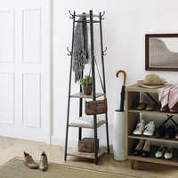 VASAGLE Cuier de haine cu 3 rafturi, suport cu carlige, din otel, 43x43x180 cm, stil industrial, gri si negru