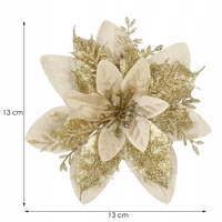 Set 10 ornamente pentru bradul de Craciun, stea Poinsettia, 13cm, auriu crem