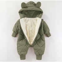 Combinezon de Iarna, Vafy, pentru Bebelusi, din Bumbac, cu Urechi, Mansete Elastice, Unisex, 73 cm, Verde