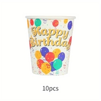 Pahare Cartonate pentru Petreceri, Flippy, Set 10 Pahare Cartonate pentru Zile de Nastere si Aniversari, Model HAPPY BIRTHDAY, 230 ml, 8.6 x 7.5 cm, Multicolor