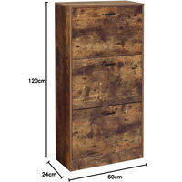 VASAGLE Dulap pantofi cu 3 usi rabatabile, din lemn, pentru 12-18 perechi, 60x24x120cm, maro rustic