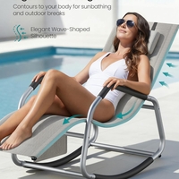 SONGMICS Sezlong balansoar gradina, cu tetiera reglabila si buzunar lateral, cadru otel, maxim 150 kg, 151x56x97 cm, gri