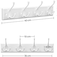 SONGMICS Cuier perete cu 4 carlige triple, MDF si aliaj zinc, 40x11 cm, alb