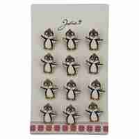Set 12 Brose Martisor cu Pinguin Copii, Jolie, Brose din Metal, Aspect Lacuit, 2,5 x 3 cm per Unitate, Alb