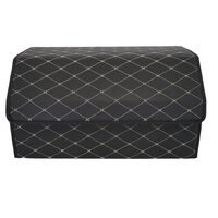 Cutie de Depozitare Auto, Flippy, Organizator Premium Portbagaj, Geanta Multifunctionala, Piele Ecologica, Pliabil si Rezistent la Uzura, 2 Compartimente Depozitare, Pliabil si Rezistent la Uzura, Negru/Alb, 55 x 30 x 30cm