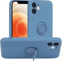 Husa protectie Vafy compatibila cu Samsung A02 S Liquid Silicone Ring cu suport rotativ Albastru deschis