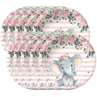 Set 10 Farfurii Unica Folosinta, Flippy, Imprimeu Elefant, din Carton, 17 cm, Roz