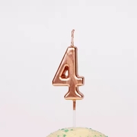Lumanare de Tort, Flippy, Model Cifra 4, Party, 4.5 x 2.5 cm, din Parafina, Rose Gold