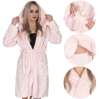 Halat de baie pentru femei pana la genunchi, cu gluga, marimea L/XL, roz