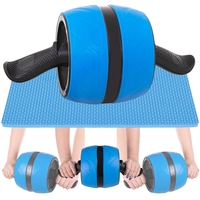 Aparat fitness tip roata pentru abdomene cu covor din spuma, albastru negru