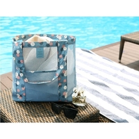 Geanta de Plaja, Flippy, din Plasa Transparenta, Imprimeu Floral, 43 x 10 x 33 cm, Model pentru Umar, Lungime Inferioara 33 cm, Albastru
