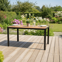 Masa de gradina, cadru otel, blat polywood cu aspect lemn, 150x90x73 cm, negru si maro natur