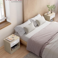 VASAGLE Set 2 noptiere 39x28x41 cm, cu sertar si compartiment deschis, PAL bej natur si alb