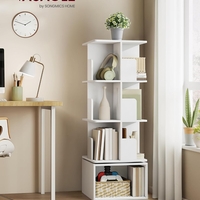 VASAGLE Biblioteca rotativa, MDF, cu 4 niveluri si compartimente deschise, montaj pe podea, 40x40x125 cm, alb