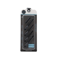 Set Pensule de Machiaj 4in1, Flippy, pentru Fard, Sprancene si Buze, 16 cm, din Plastic, Negru