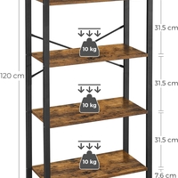 VASAGLE Biblioteca cu 4 etaje din lemn, cadru otel, stil industrial, 66x30x120cm, maro rustic