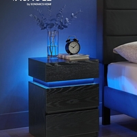 VASAGLE Noptiera din MDF cu iluminare LED, culori si intensitate reglabile, 35x40x55cm, negru