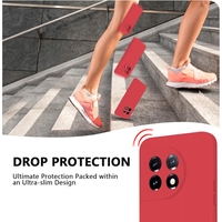 Husa de Protectie, Vafy, pentru OnePlus 11 5G, Liquid Silicone, cu Microfibra pe Interior, Protectie Antisoc, Compatibil Incarcare Wireless, Rosu