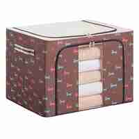 Cutie de Depozitare Pliabila, Flippy, 24 L, Panza Oxford, 40x30x20 cm, Fereastra Frontala, 2 Usi de Acces cu Fermoar Bidirectional, Cadru Metalic, Suport Baza Stabil din Plastic, Imprimeu Catelus, Maro/Bej