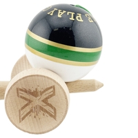 Kendama X Originala ROYAL SPIKE, Profesionala, Flippy, Cupe Mari KING SIZE V3, Super Sticky, Gaura in Baza, Rulment Metalic, din lemn 18 cm, Ata 62/65 cm, Inel Verde
