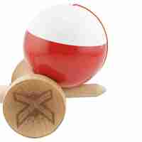 Kendama X Originala, Profesionala, Flippy, Big Cups V2, Super Sticky cu Cupe Mari, Rulment Metalic, din lemn 18 cm, Ata 55 cm, Alb/Rosu