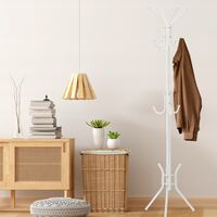Cuier hol metalic 178 cm, 12 carlige, design minimalist, alb
