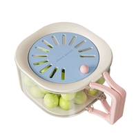 Cos de Scurgere pentru Fructe 2 in 1, Vafy, din Plastic Durabil, Filtru Telescopic, Scurgator de Fructe si Legume, pentru Uz Casnic, 15 x 15 x 8.5 cm, Albastru/Bej