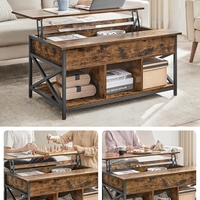 VASAGLE Masa de cafea cu inaltime reglabila, spatiu de depozitare ascuns, 60x100x(48-62) cm, maro rustic