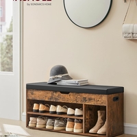 VASAGLE Pantofar cu banca capitonata, 3 compartimente, sarcina 150 kg, 30x100x44 cm, vintage, maro rustic