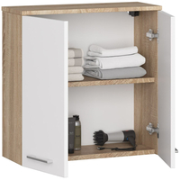 Dulap baie suspendat, cu 2 usi si 1 raft interior, PAL 16 mm, 60x23x60 cm, stejar sonoma si alb