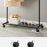 SONGMICS Suport pentru haine mobil cu roti, bara umerase si raft, stil industrial, 91x41x158 cm, negru