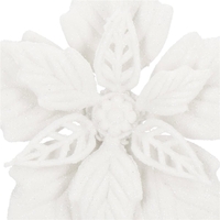 Set 10 flori de Craciun 12 cm, ornamente cu sclipici, plastic, alb