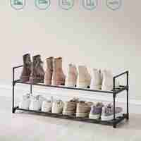 SONGMICS Suport pantofi 92x30x34 cm, 2 niveluri, suprapozabil, structura metalica, negru
