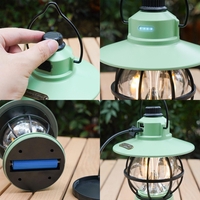 Lampă de camping retro portabilă, Felinar Vintage LED ABS, Acumulator inclus 1200 mAh, reincarcabila, 3 moduri de iluminare, intensitate reglabila,Lampa portabila pentru cort în aer liber, Mint