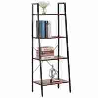 Etajera cu 4 rafturi, metal si MDF, stil industrial, 56x34x138 cm, maro inchis si negru