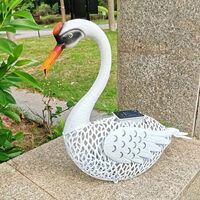 Decoratiune de Gradina cu Lampa solara, Vafy, Model Lebada, Iluminare Led si Incarcare Solara, 39.5 x 35.5 x 14 cm, din Fier, Alb
