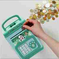 Pusculita pentru Copii, Flippy, pusculita pentru economii SMART BOX cu efecte sonore, Tip ATM, cu Parola cu Amprenta, din plastic, 20 x 13.5 x 11.5 cm Verde