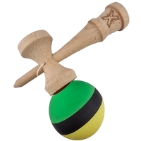 Kendama X Originala, Profesionala, Flippy, din Lemn, Rubber Grip, 18 cm, Galben/Negru/Verde