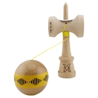 Kendama X Originala FREQUENCY, Profesionala, Flippy, Cupe Mari KING SIZE V3, Super Sticky, Gaura in Baza, Rulment Metalic, din lemn 18 cm, Ata 62/65 cm, Galben/Maro