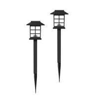 Lampa solara pentru gradina, Flippy, Set 2 Bucati, Tip Felinar la Pamant, LED Lumina Albastra, 38 x 8.6 x 8.6 cm, Negru