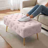 Taburet Madrid, tapitat cu catifea, tip banca, cu picioare metalice, 80x42x41 cm, roz pudra