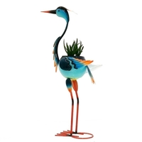 Decoratiune pentru Gradina, Vafy, Flamingo pentru Gradina cu Suport pentru Plante Flori, Ornament de Ghiveci de Flori, Model Flamingo, din Fier, 71 x 34 x 22 cm, Albastru