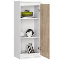 Dulap suspendat, cu usa si 3 rafturi interioare, PAL 16 mm, 40x30x99 cm, alb si stejar sonoma