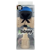 Kendama X Originala, Profesionala, Flippy, Rubber Grip, Cupe Mari KING SIZE V3, Gaura in Baza, Rulment Metalic, din lemn 18 cm, Ata 62/65 cm, Bicolor Albastru/Negru