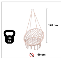 Scaun rotund tip leagan suspendat cu perna Confort Plus, casa sau gradina, ecru