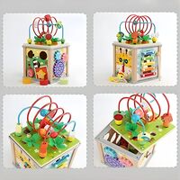 Cub Educativ Montessori din Lemn, Flippy, Multifunctional, Sortare Forme si Culori, Activitati Educative, Multicolor, Jucarie Interactiva