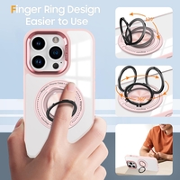 Husa de Protectie TPU, Vafy, pentru iPhone 16 Pro, Anticadere, cu Incarcare Wireless, Tehnologie Magsafe, Inel Magnetic Rotativ cu Functie de Suport, Transparent-Roz
