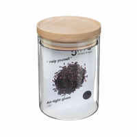Borcan etans 5Five din sticla borosilicata cu capac lemn natural, 0.6 l, transparent